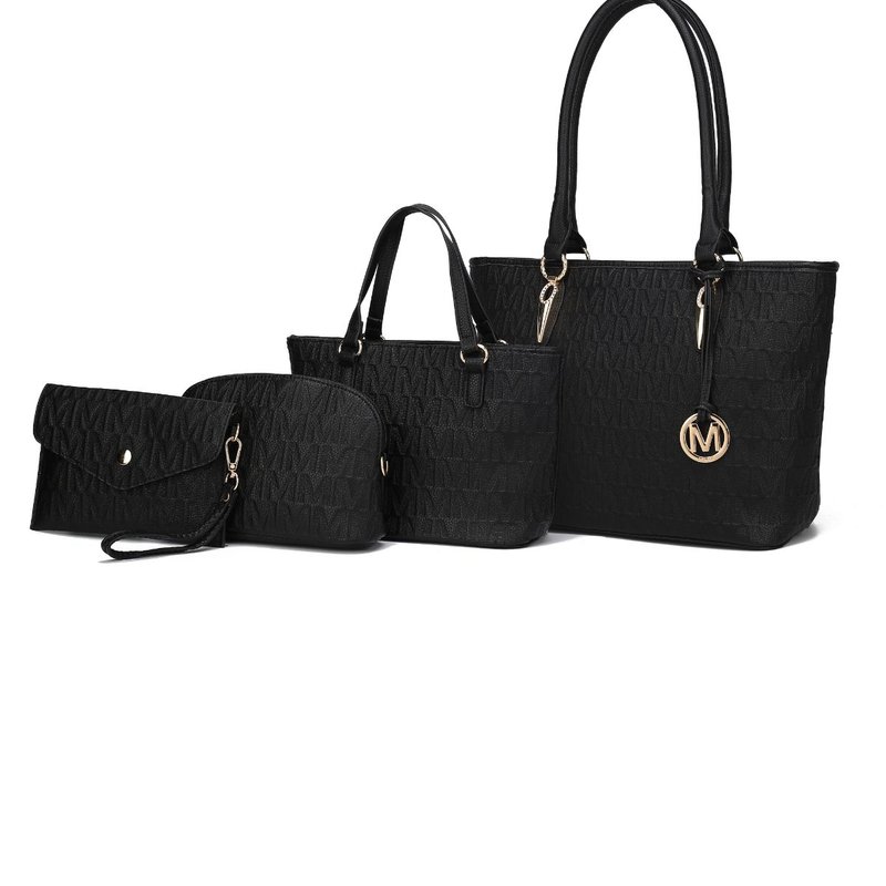 Mkf Collection By Mia K Edelyn Embossed M Signature Tote Handbag Set In Black