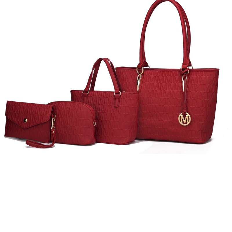 Mkf Collection By Mia K Edelyn Embossed M Signature Tote Handbag Set In Red