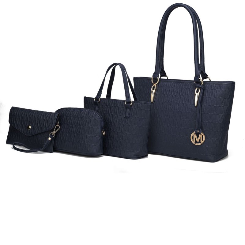Mkf Collection By Mia K Edelyn Embossed M Signature Tote Handbag Set In Blue