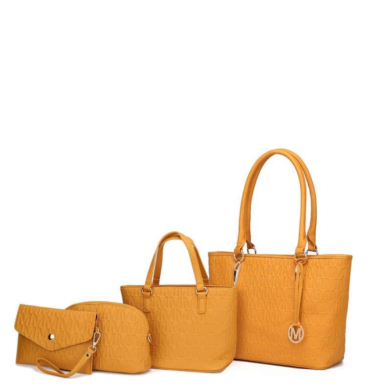 Mkf Collection By Mia K Edelyn Embossed M Signature Tote Handbag Set In Yellow