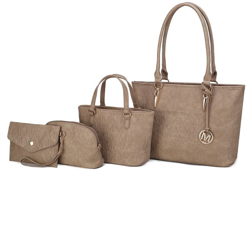 Mkf Collection By Mia K Edelyn Embossed M Signature Tote Handbag Set In Brown