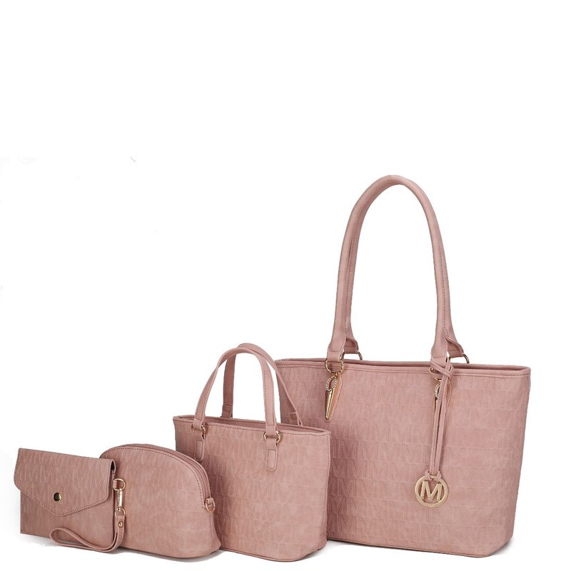 Mkf Collection By Mia K Edelyn Embossed M Signature Tote Handbag Set In Pink