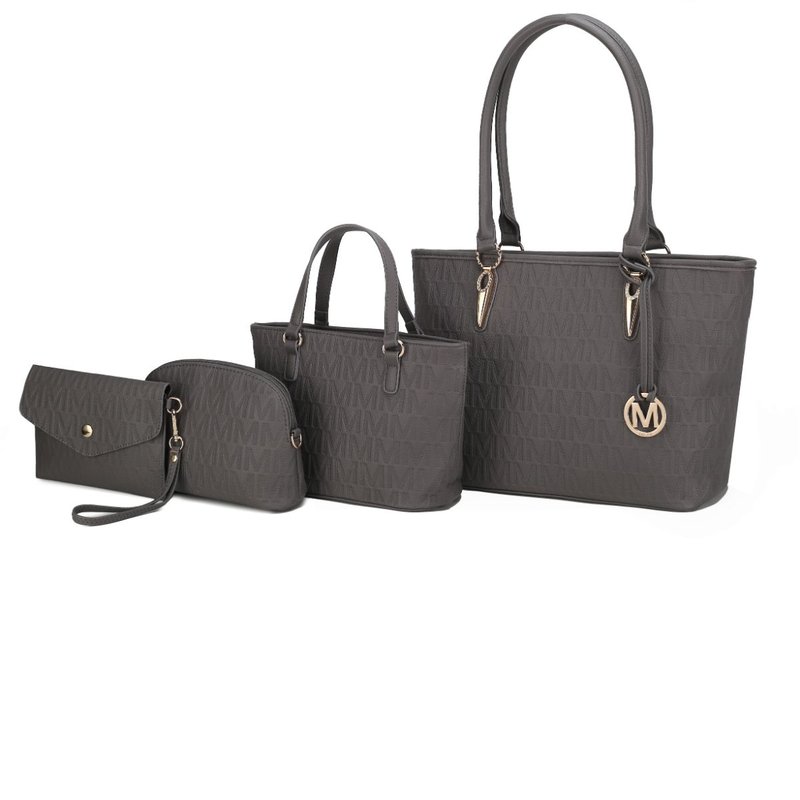 Mkf Collection By Mia K Edelyn Embossed M Signature Tote Handbag Set In Grey