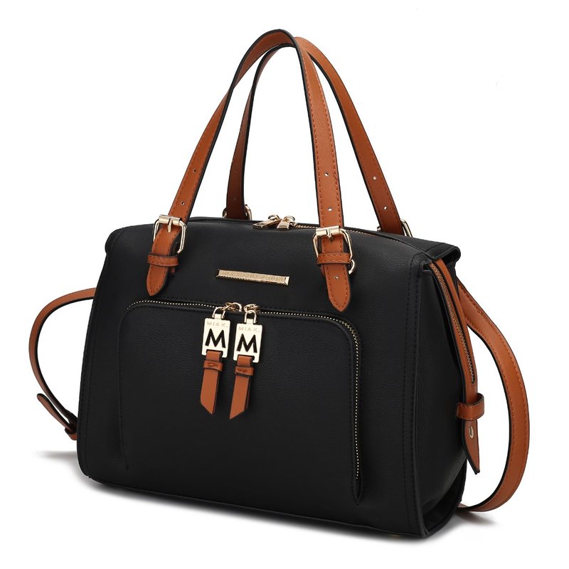Mkf Collection By Mia K Elise Vegan Leather Color-block Women's Satchel Handbag In Black