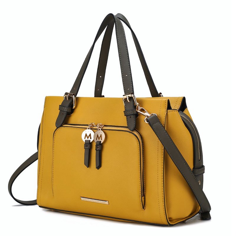 Mkf Collection By Mia K Elise Vegan Leather Color-block Women's Satchel Handbag In Yellow