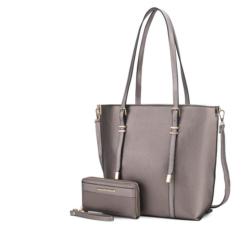 Mkf Collection By Mia K Emery Vegan Leather Women's Tote Bag With Wallet In Grey