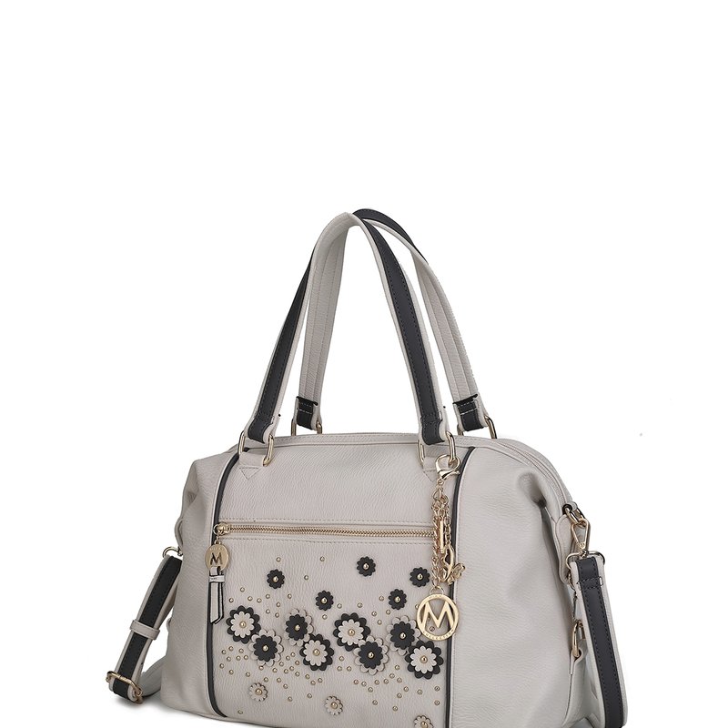 Shop Mkf Collection By Mia K Francis Tote Vegan Leather Flowers Bag For Women With Decorative M Keychain In Grey