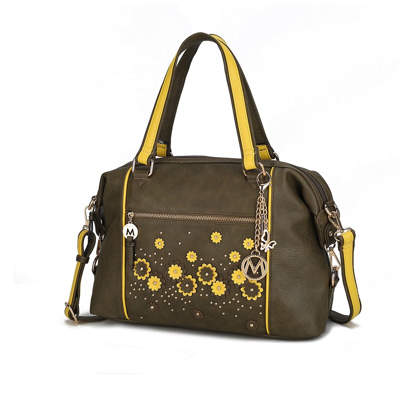 Shop Mkf Collection By Mia K Francis Tote Vegan Leather Flowers Bag For Women With Decorative M Keychain In Green