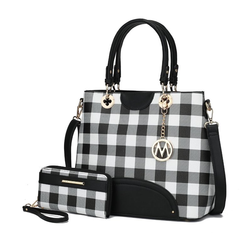 Mkf Collection By Mia K Gabriella Checkers Handbag With Wallet In Black