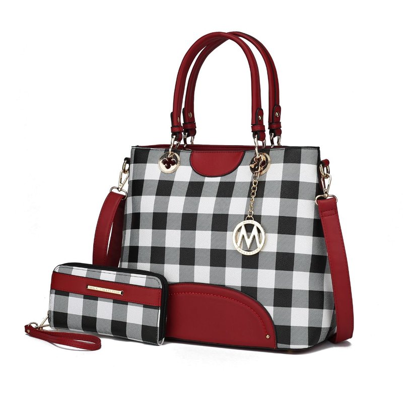 Mkf Collection By Mia K Gabriella Checkers Handbag With Wallet In Red