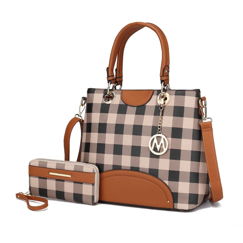 Mkf Collection By Mia K Gabriella Checkers Handbag With Wallet In Brown