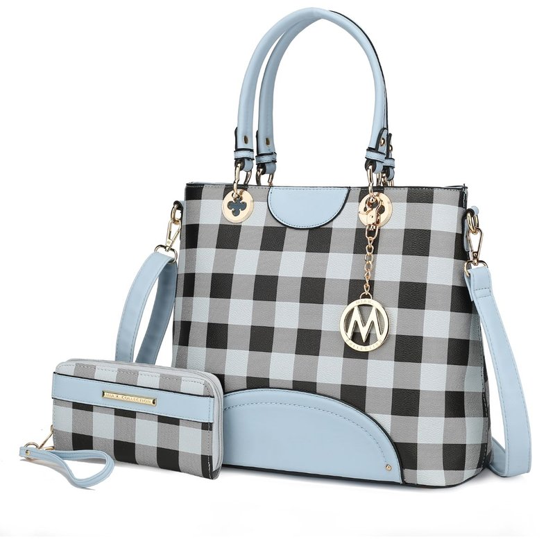 Mkf Collection By Mia K Gabriella Checkers Handbag With Wallet In Blue