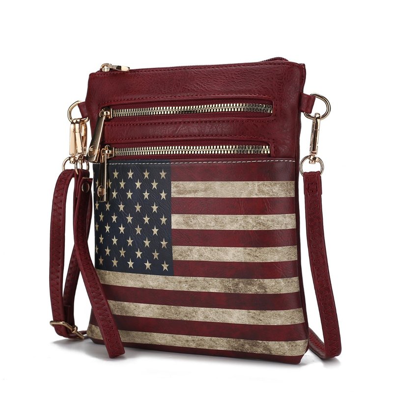 Mkf Collection By Mia K Genesis Printed Flag Vegan Leather Women's Crossbody Bag In Red