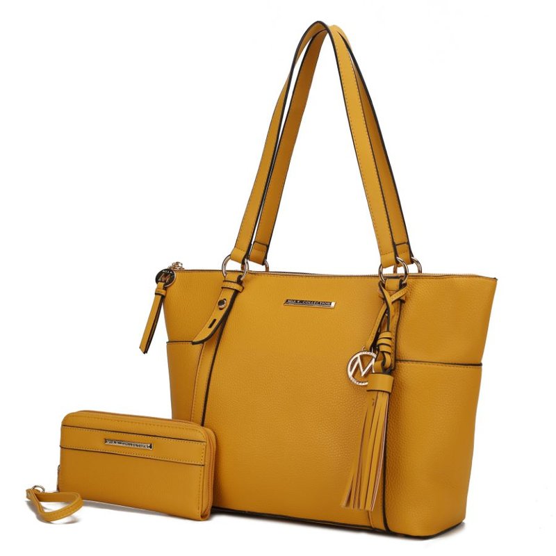 Mkf Collection By Mia K Gloria Vegan Leather Women's Tote Handbag With Wallet In Yellow