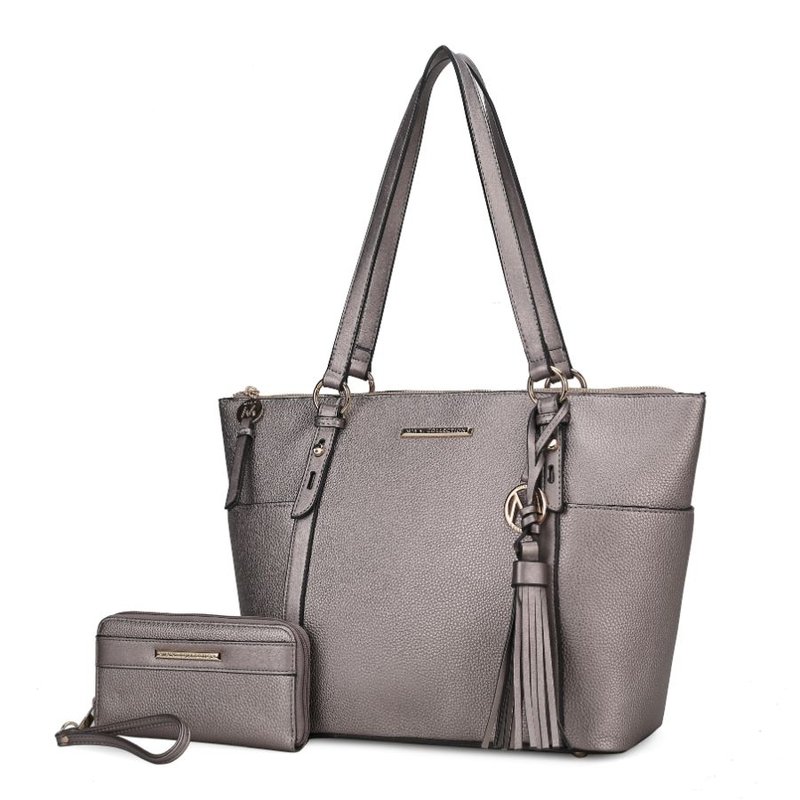 Mkf Collection By Mia K Gloria Vegan Leather Women's Tote Handbag With Wallet In Grey