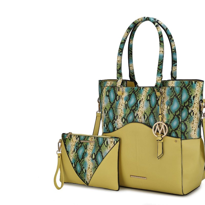 Mkf Collection By Mia K Iris Snake Embossed Vegan Leather Women's Tote Bag With Matching Wristlet Pouch In Yellow
