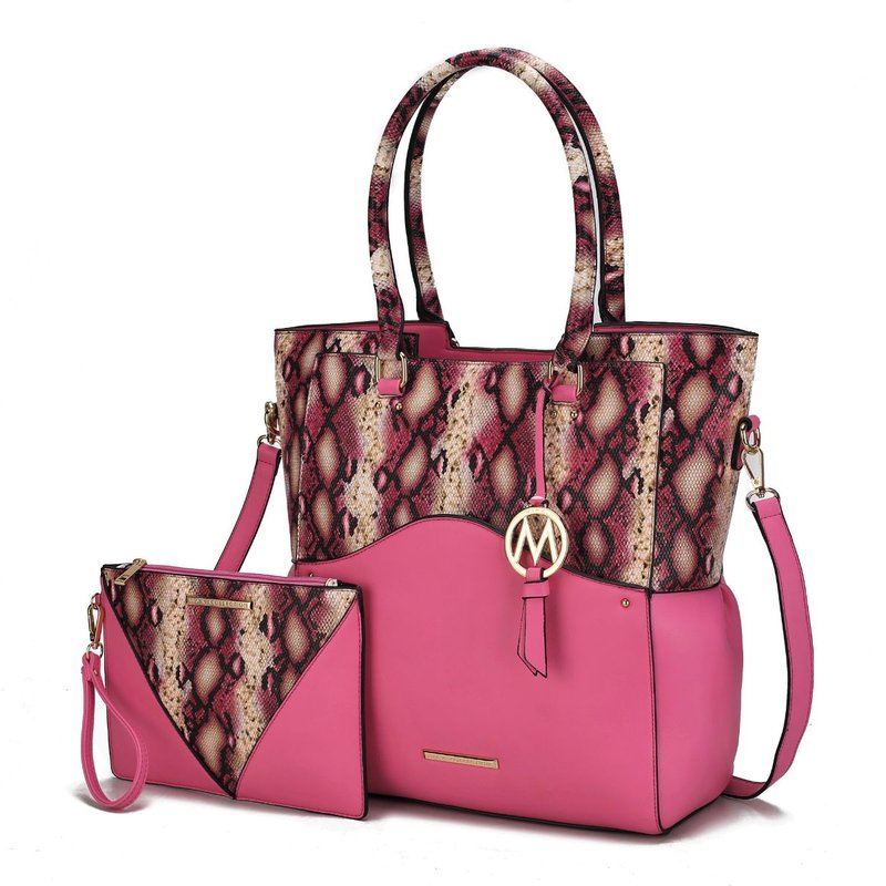 Mkf Collection By Mia K Iris Snake Embossed Vegan Leather Women's Tote Bag With Matching Wristlet Pouch In Pink