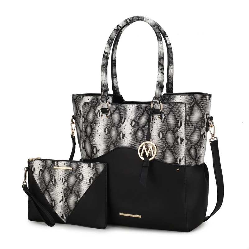 Mkf Collection By Mia K Iris Snake Embossed Vegan Leather Women's Tote Bag With Matching Wristlet Pouch In Black