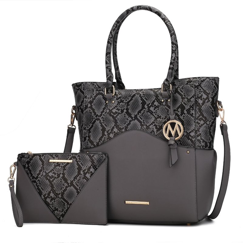 Mkf Collection By Mia K Iris Snake Embossed Vegan Leather Women's Tote Bag With Matching Wristlet Pouch In Grey