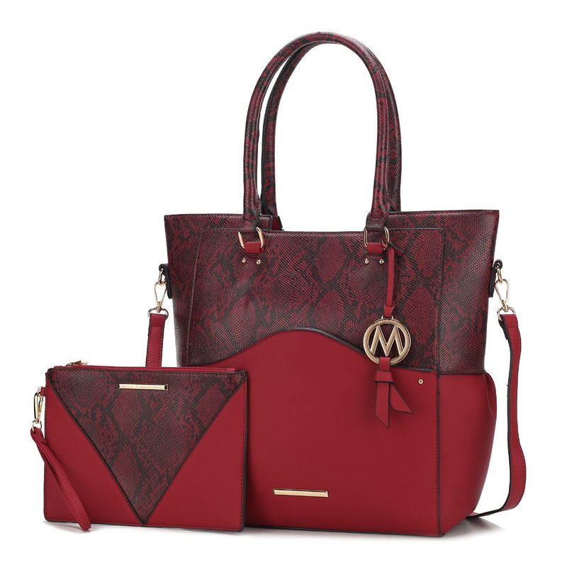 Mkf Collection By Mia K Iris Snake Embossed Vegan Leather Women's Tote Bag With Matching Wristlet Pouch In Red