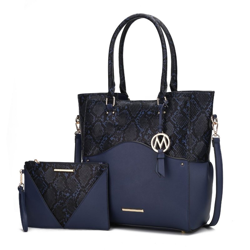 Mkf Collection By Mia K Iris Snake Embossed Vegan Leather Women's Tote Bag With Matching Wristlet Pouch In Blue