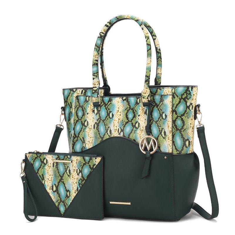 Mkf Collection By Mia K Iris Snake Embossed Vegan Leather Women's Tote Bag With Matching Wristlet Pouch In Green
