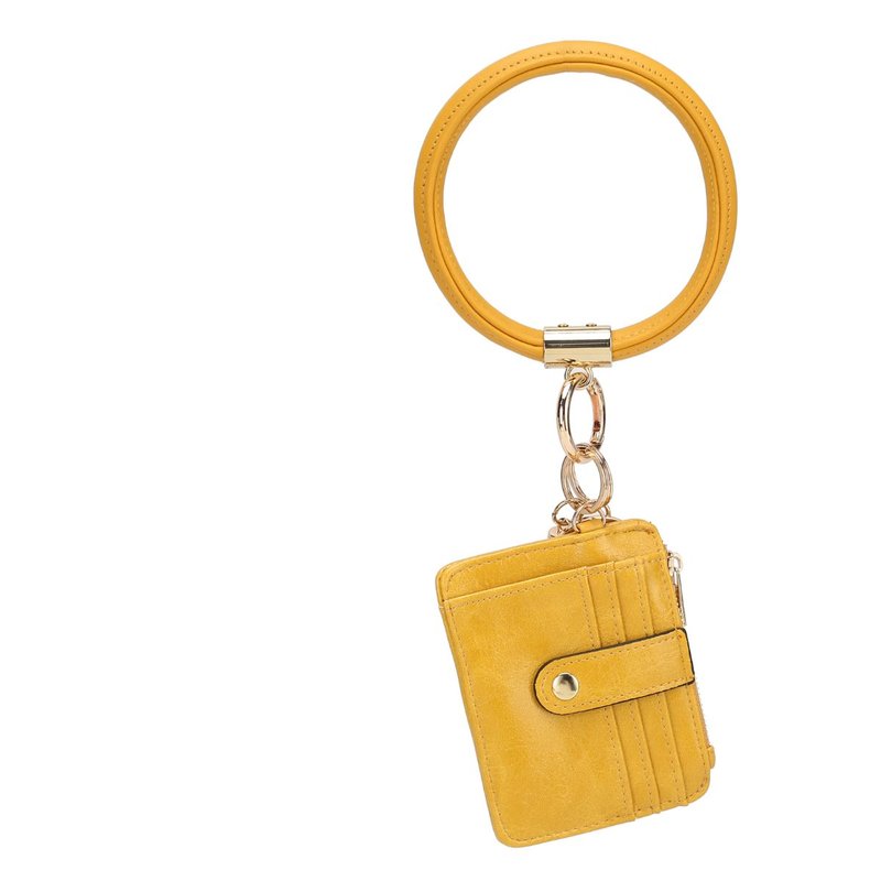 Mkf Collection By Mia K Jordyn Vegan Leather Bracelet Keychain With A Credit Card Holder In Yellow