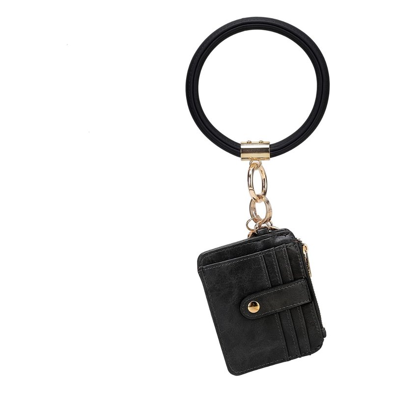 Mkf Collection By Mia K Jordyn Vegan Leather Bracelet Keychain With A Credit Card Holder In Black