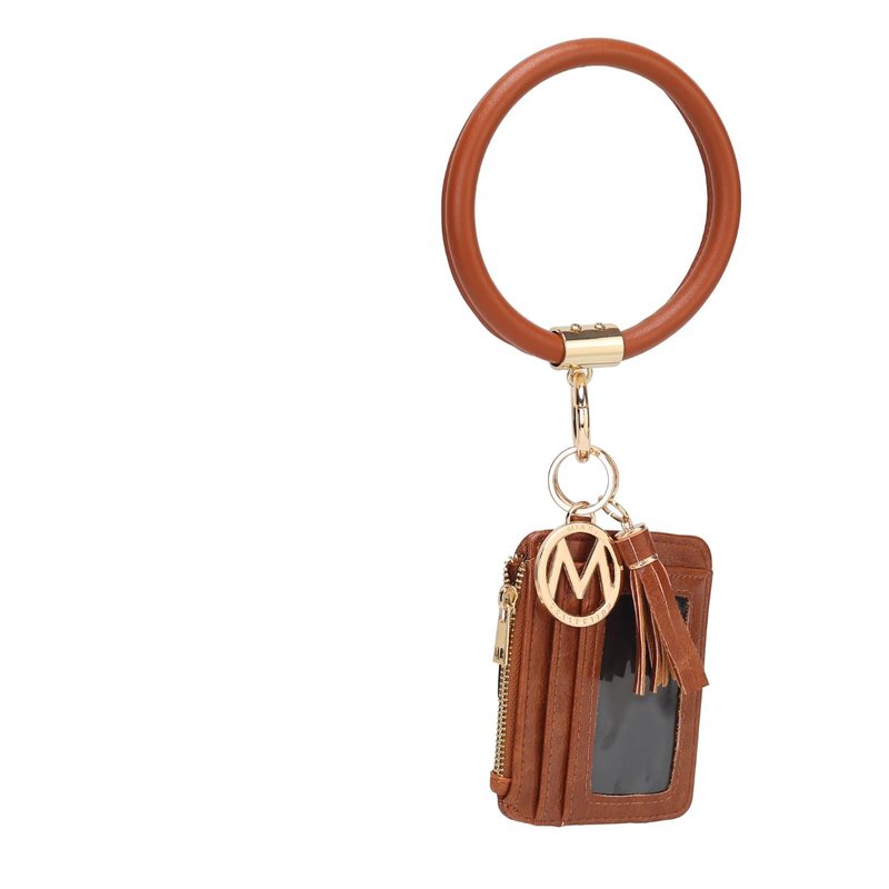 Shop Mkf Collection By Mia K Jordyn Vegan Leather Bracelet Keychain With A Credit Card Holder In Brown