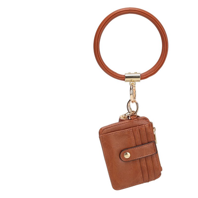 Mkf Collection By Mia K Jordyn Vegan Leather Bracelet Keychain With A Credit Card Holder In Brown