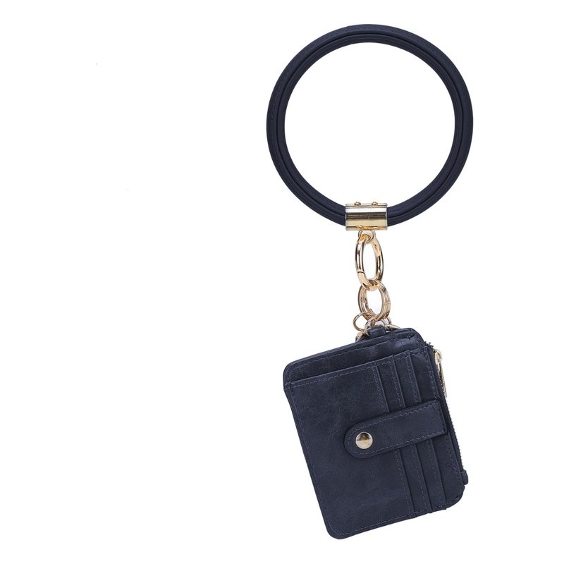 Mkf Collection By Mia K Jordyn Vegan Leather Bracelet Keychain With A Credit Card Holder In Blue