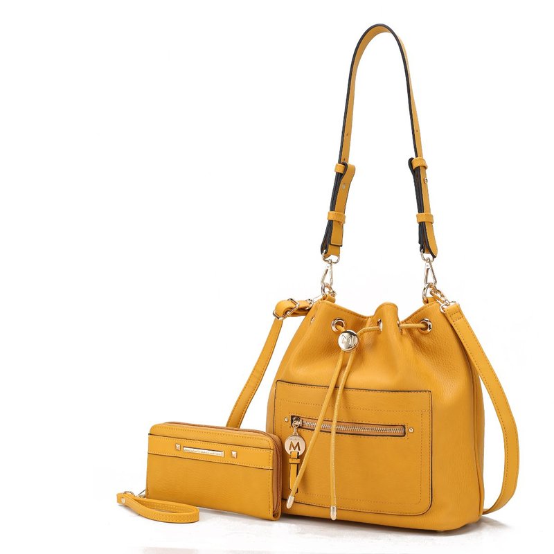 Shop Mkf Collection By Mia K Larissa Vegan Leather Women's Bucket Bag With Wallet In Yellow