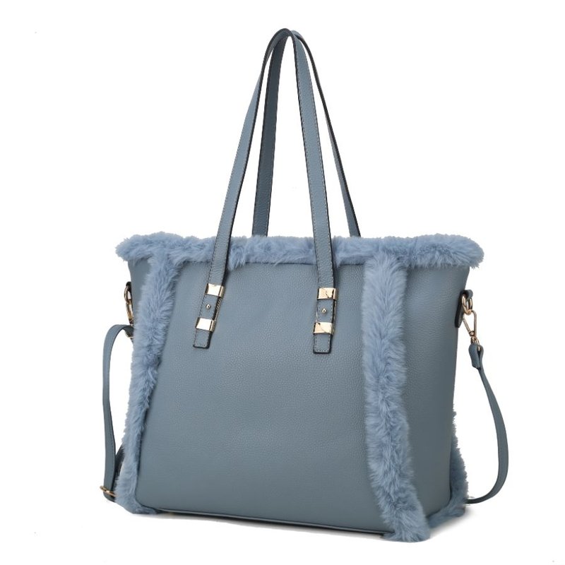 Mkf Collection By Mia K Liza Vegan Leather With Faux Fur Women's Tote Bag In Blue