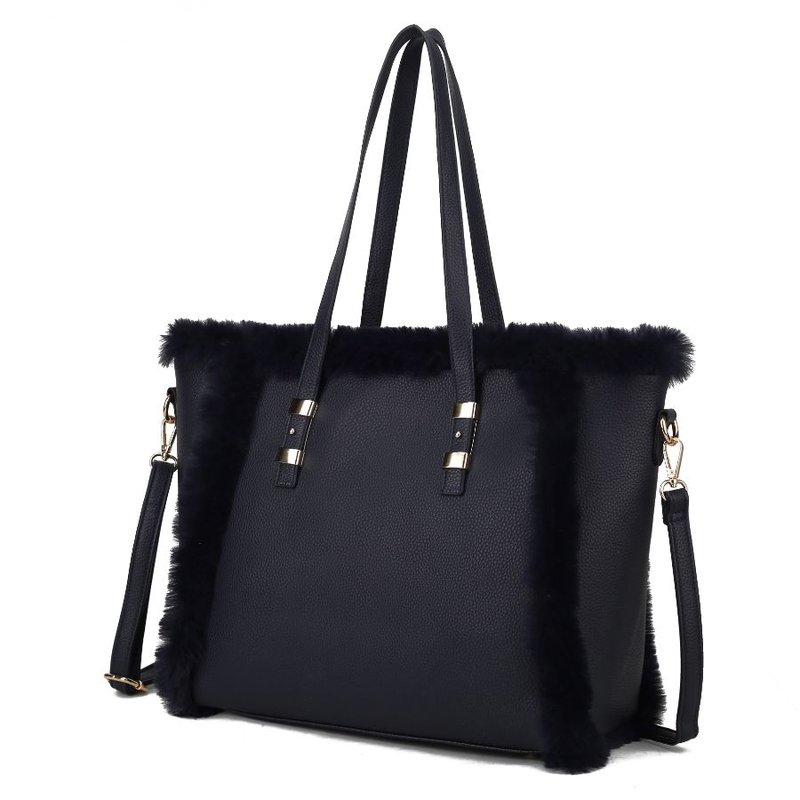 Mkf Collection By Mia K Liza Vegan Leather With Faux Fur Women's Tote Bag In Blue