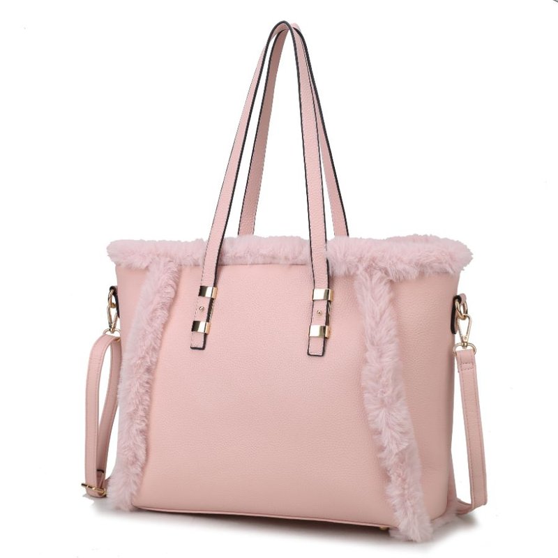 Mkf Collection By Mia K Liza Vegan Leather With Faux Fur Women's Tote Bag In Pink