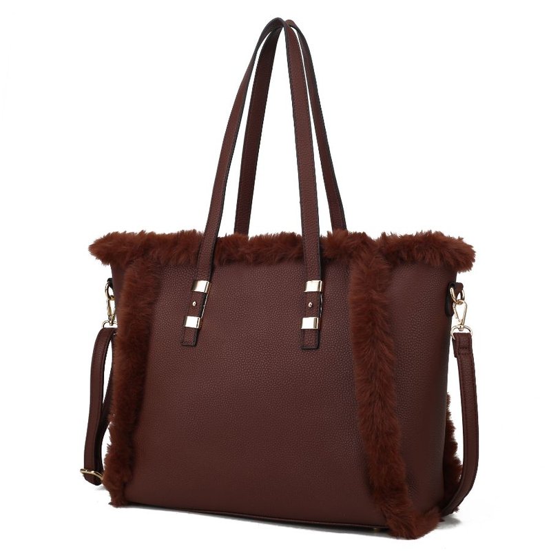 Mkf Collection By Mia K Liza Vegan Leather With Faux Fur Women's Tote Bag In Brown
