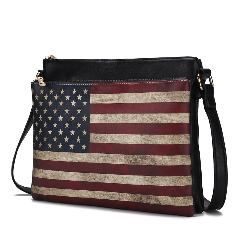 Mkf Collection By Mia K Madeline Printed Flag Vegan Leather Women's Crossbody Bag In Black