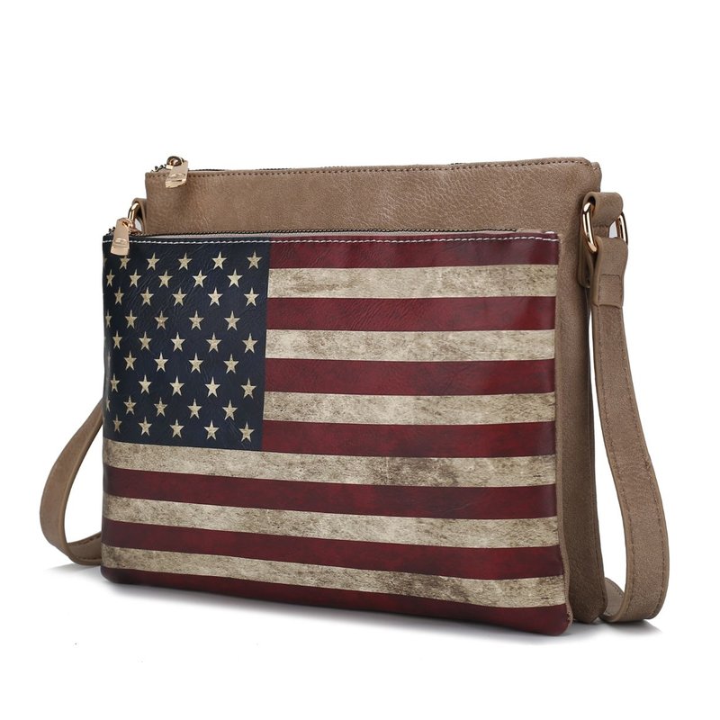 Mkf Collection By Mia K Madeline Printed Flag Vegan Leather Women's Crossbody Bag In Brown