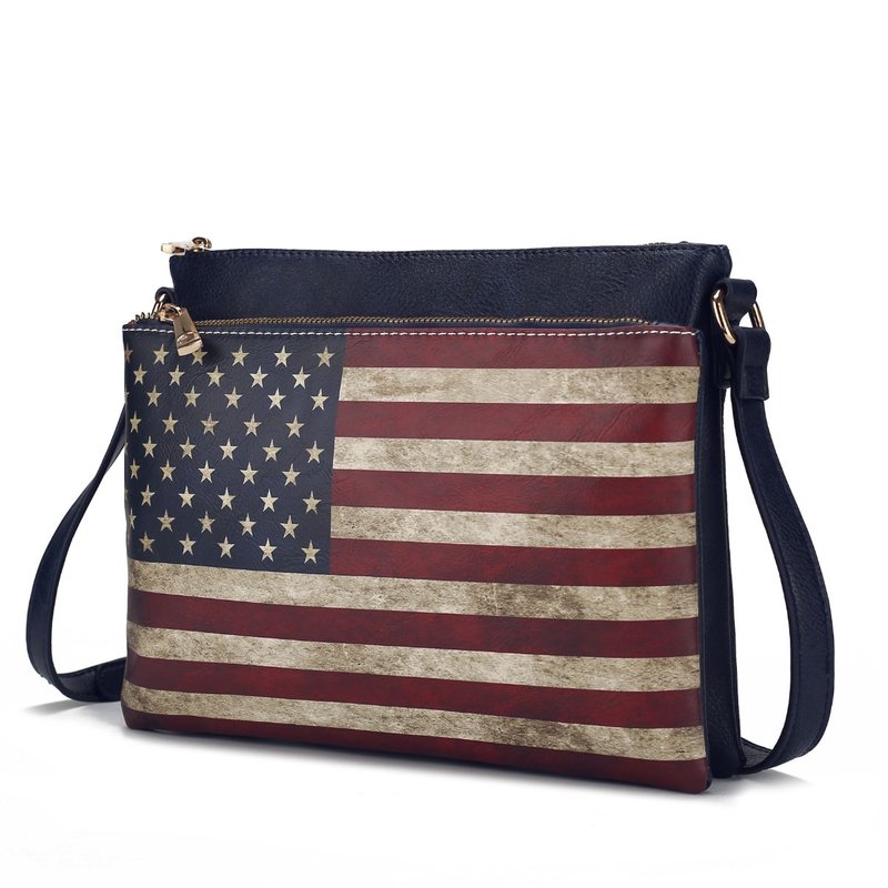 Mkf Collection By Mia K Madeline Printed Flag Vegan Leather Women's Crossbody Bag In Blue