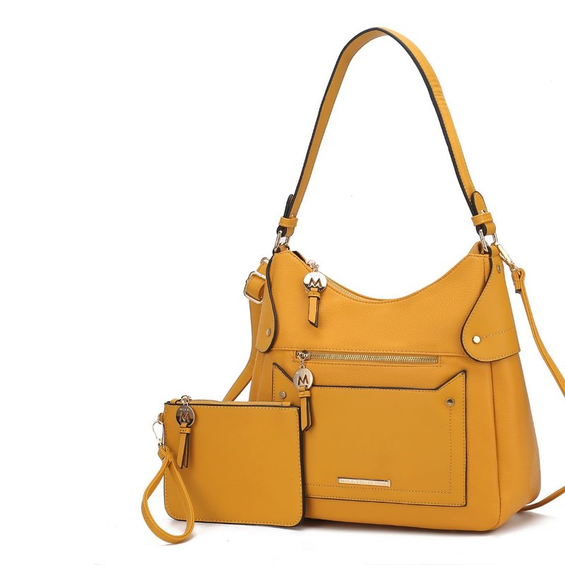 Mkf Collection By Mia K Maeve Vegan Leather Women's Shoulder Bag With Wristlet Pouch In Yellow