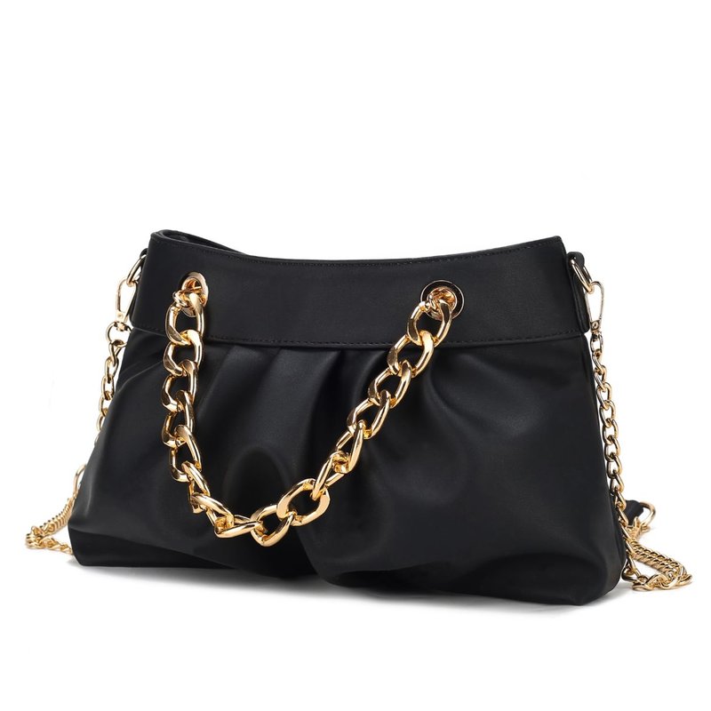 Mkf Collection By Mia K Marvila Minimalist Vegan Leather Chain Ruched Shoulder Bag In Black