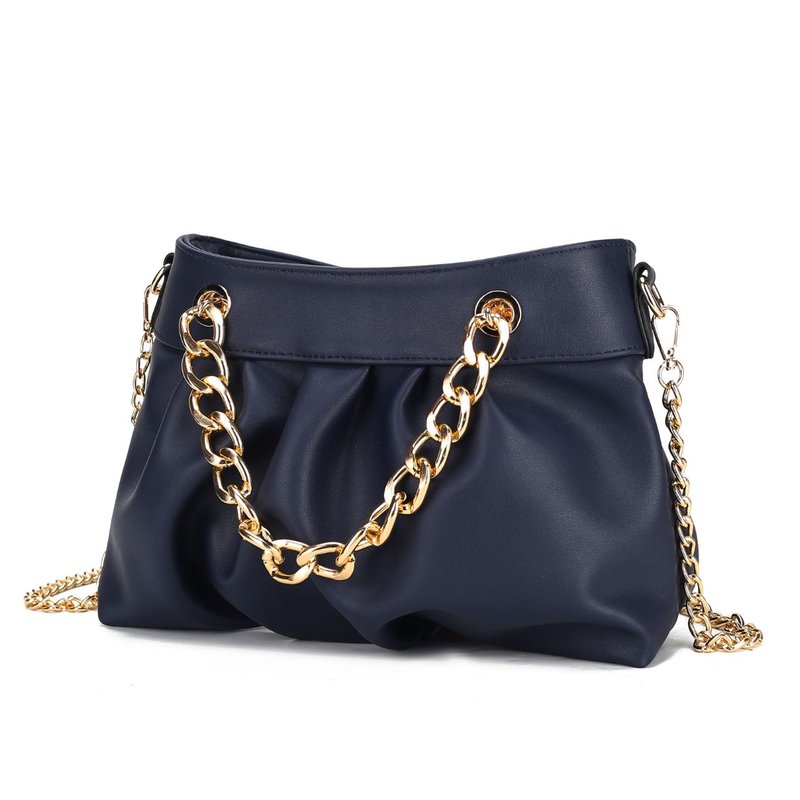 Mkf Collection By Mia K Marvila Minimalist Vegan Leather Chain Ruched Shoulder Bag In Blue
