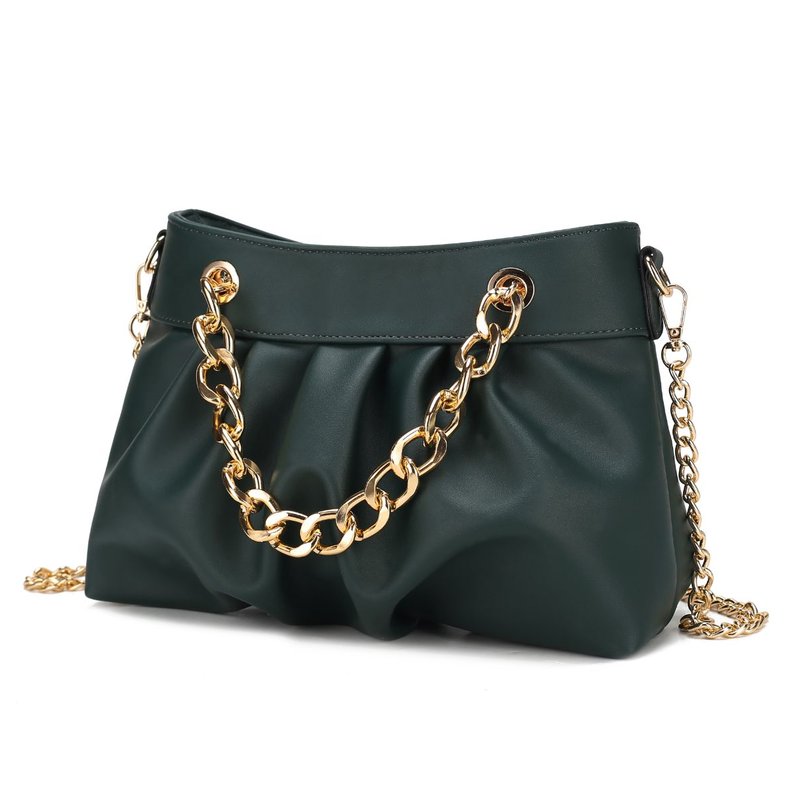 Mkf Collection By Mia K Marvila Minimalist Vegan Leather Chain Ruched Shoulder Bag In Green