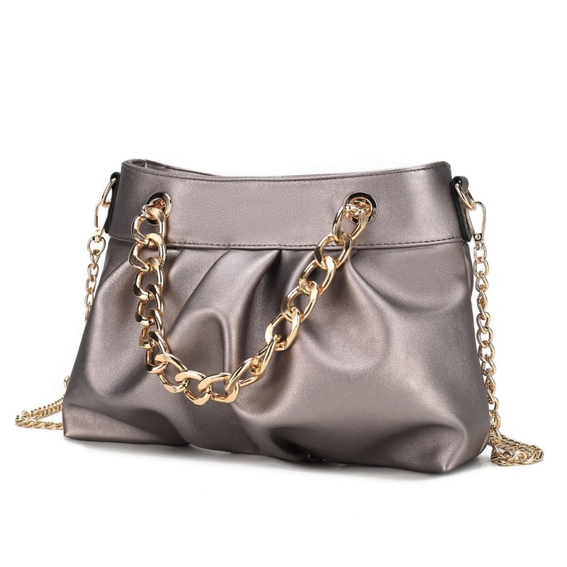 Mkf Collection By Mia K Marvila Minimalist Vegan Leather Chain Ruched Shoulder Bag In Grey