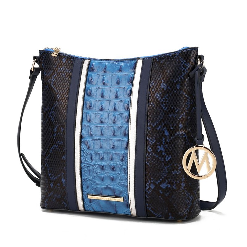 Mkf Collection By Mia K Meline Faux Crocodile And Snake Embossed Vegan Leather Women's Shoulder Bag In Blue