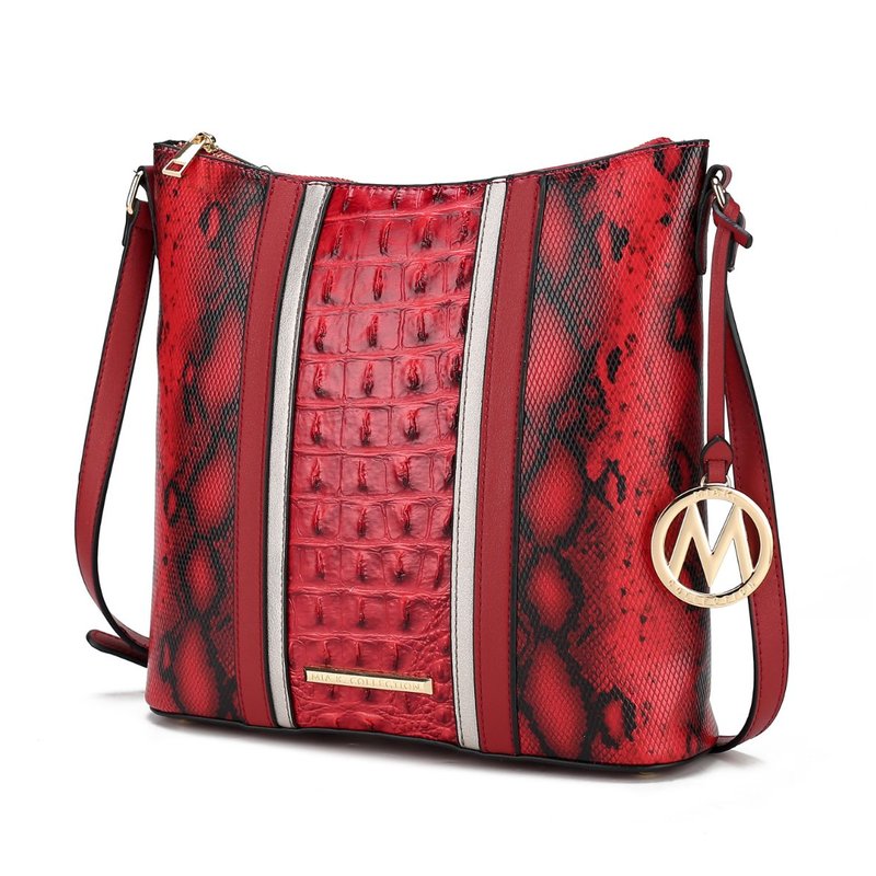 Mkf Collection By Mia K Meline Faux Crocodile And Snake Embossed Vegan Leather Women's Shoulder Bag In Red