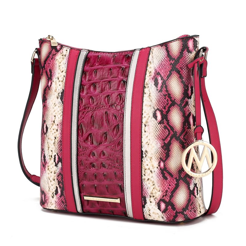Mkf Collection By Mia K Meline Faux Crocodile And Snake Embossed Vegan Leather Women's Shoulder Bag In Pink