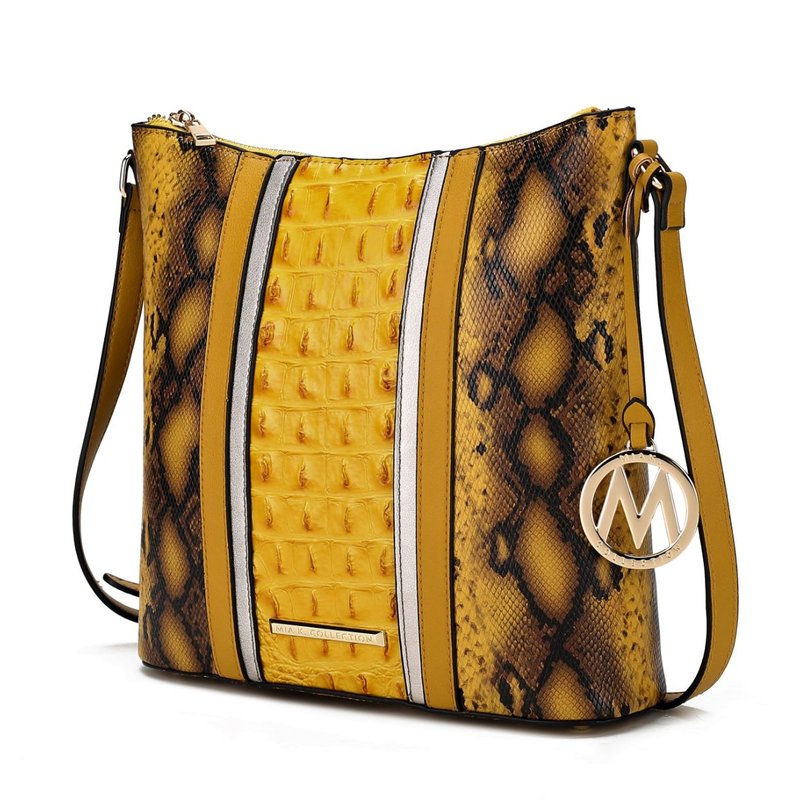 Mkf Collection By Mia K Meline Faux Crocodile And Snake Embossed Vegan Leather Women's Shoulder Bag In Yellow
