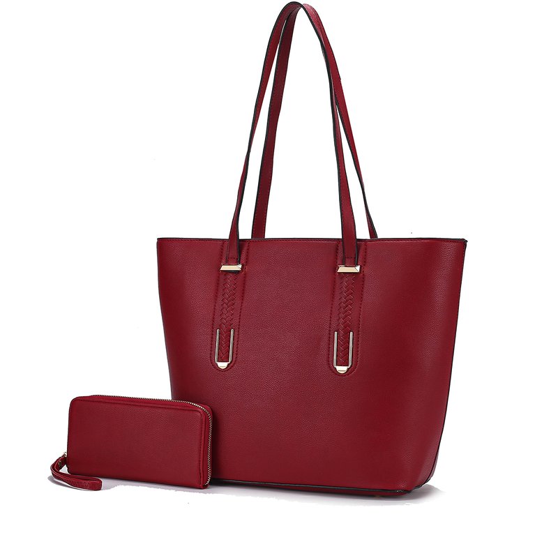 Shop Mkf Collection By Mia K Mina Vegan Leather Women's Tote And Wristlet Wallet In Red