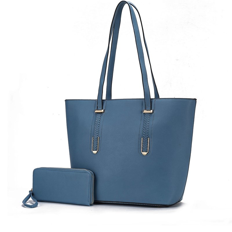 Shop Mkf Collection By Mia K Mina Vegan Leather Women's Tote And Wristlet Wallet In Blue